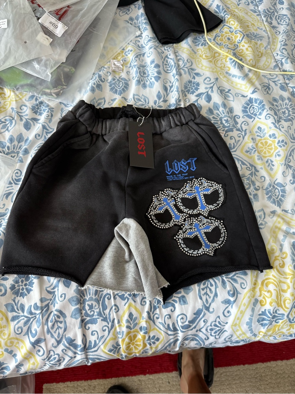 LOST Intricacy Kids size 7  Black Athletic Shorts with Blue Embellished Logo